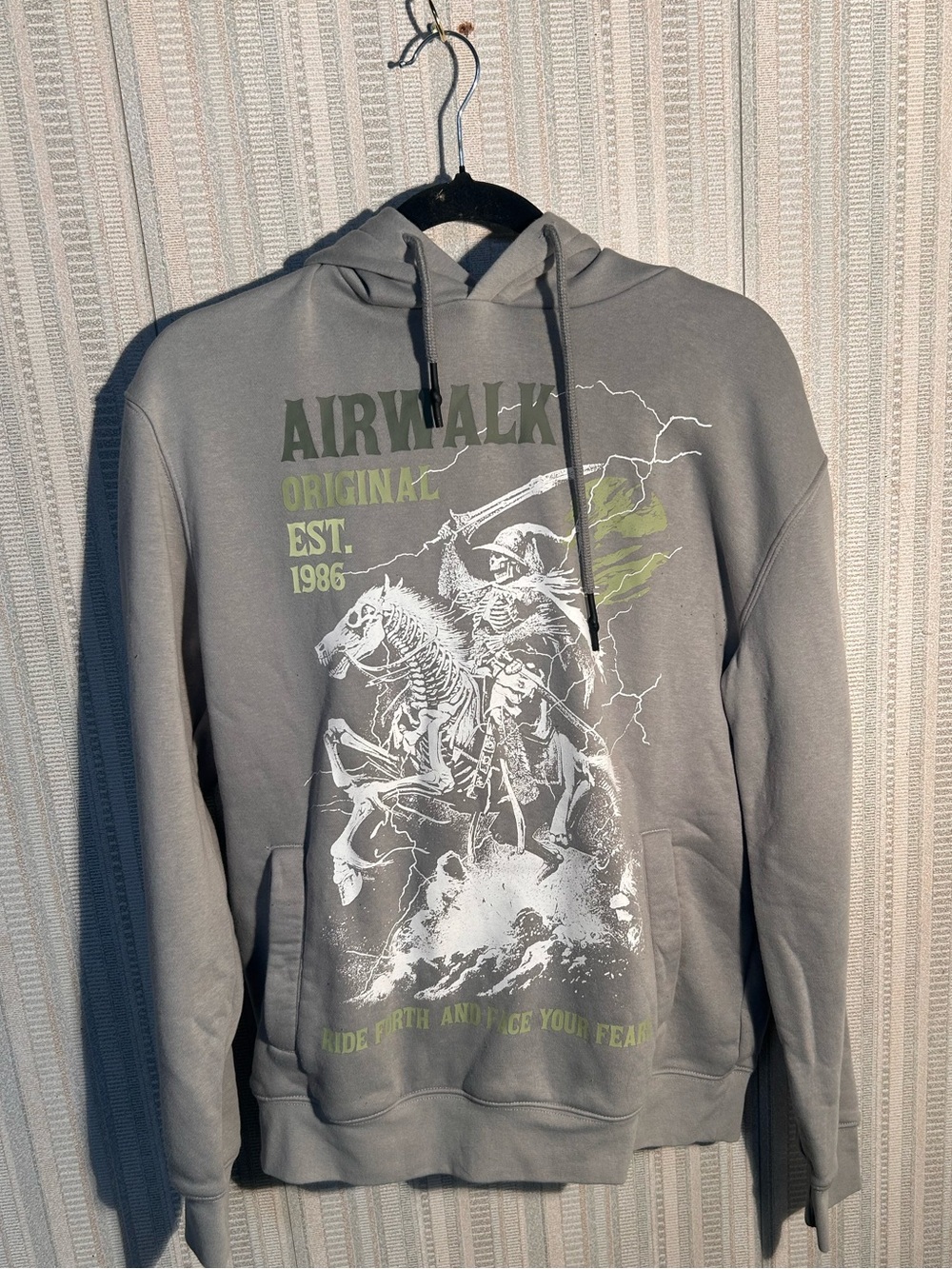 Airwalk Graphic Pullover Hoodie | Sage Green | Skeleton Print | Size S/P